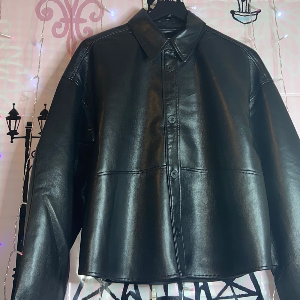 Vegan Leather shirt jacket by Aritzia
